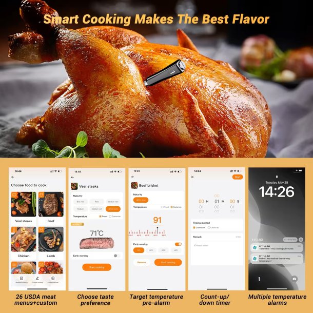 INKBIRD Trådløs BBQ Thermometer 4 Prober BT og WIFI