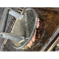 Støbejerns Bøf/Grillpresse - rund