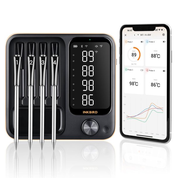 INKBIRD Tr�dl�s BBQ Thermometer 4 Prober BT og WIFI