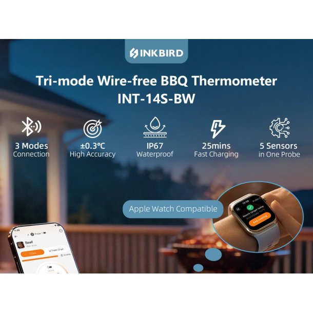 INKBIRD Tr�dl�s BBQ Thermometer 4 Prober BT og WIFI